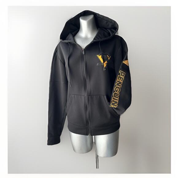 Adidas Pittsburgh Penguins NHL Hoodie Jacket Small Black ClimaWarm Full Zip - Picture 6 of 11